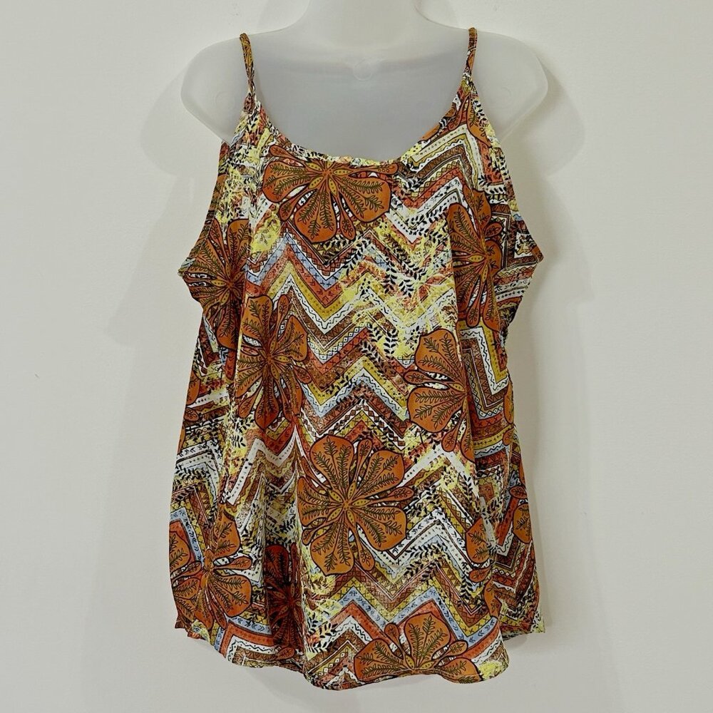 VTG LOVE by CHESLEY Blouse Sz L Floral Geo Boho 70s Style Sleeveless Tunic Top